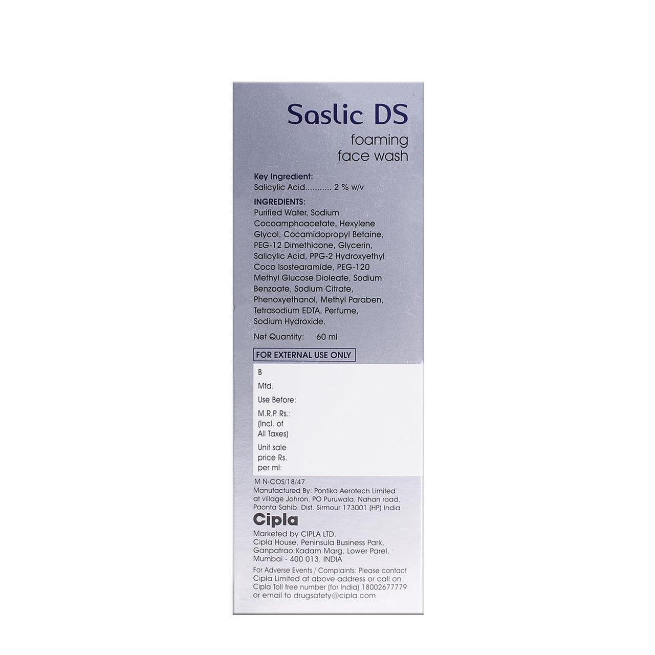 Cipla Saslic DS Foaming Face Wash (2 Pack)