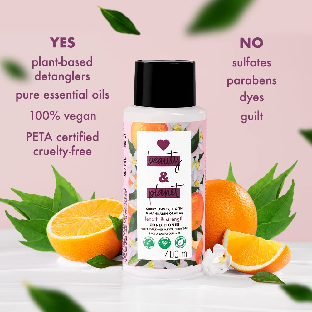 Love Beauty & Planet Curry Leaves, Biotin & Mandarin Natural Conditioner For Split-End Free For All Long Hair|No Sulfates,No Paraben|200Ml,1 Count