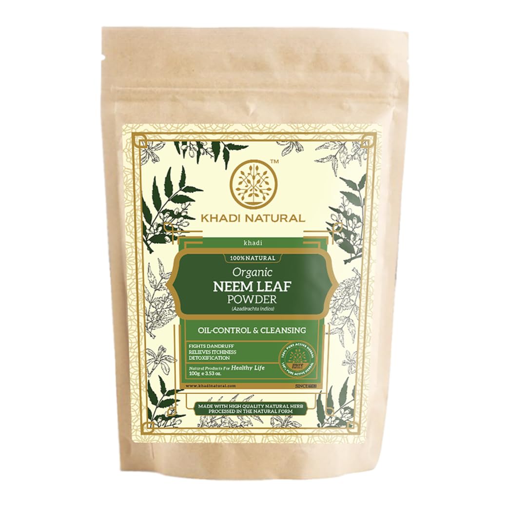 Khadi Natural Neem Leaf Organic Powder 100g, Promotes Healthy Scalp and Strong Hair