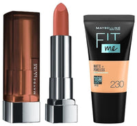 Maybelline New York Color Sensational Creamy Matte Lipstick, 657 Nude Nuance, 3.9g & Maybelline New York Fit Me Matte+Poreless Liquid Foundation Tube, 230 Natural Buff, 18ml