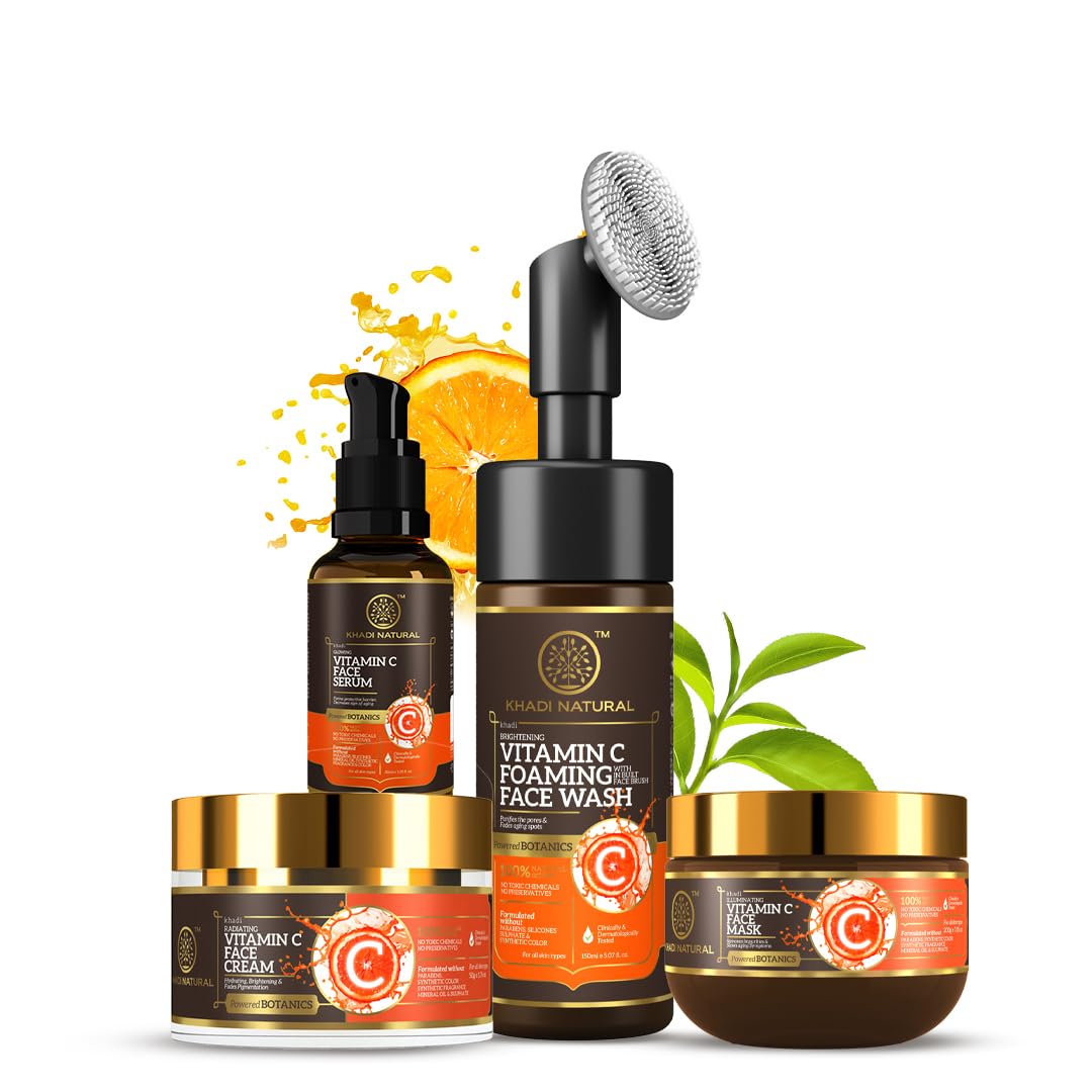 Khadi Natural Radiance Revival Kit | Vitamin C Face Wash 150 ml | Vitamin C Face Cream 50 gm | Vitamin C Face Mask 200 gm | Vitamin C Face Serum 30 ml
