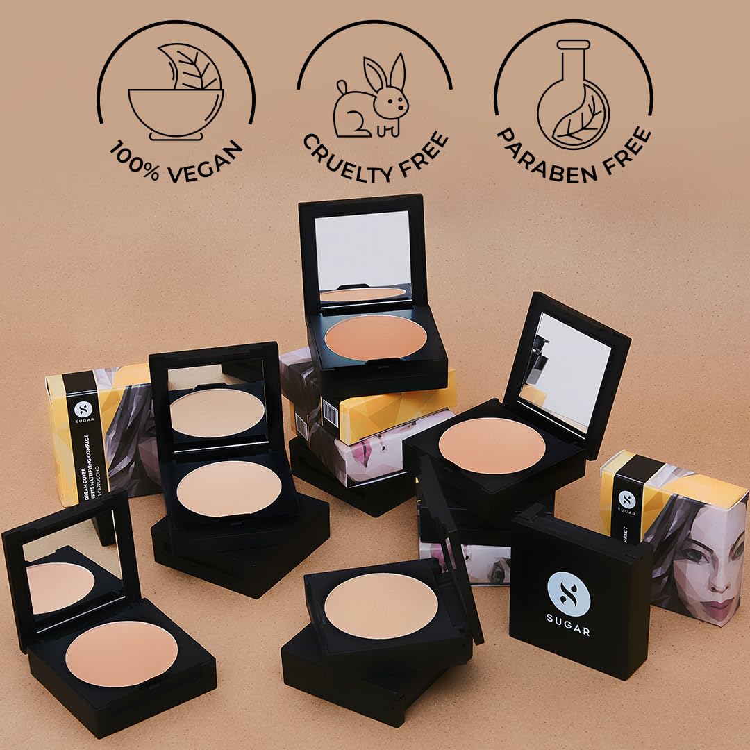 SUGAR Cosmetics Dream Cover Matte Compact Powder With SPF 15 & Vitamin E | Pressed Setting Powder | Blurs Pores | 6gm - 15 Cappuccino