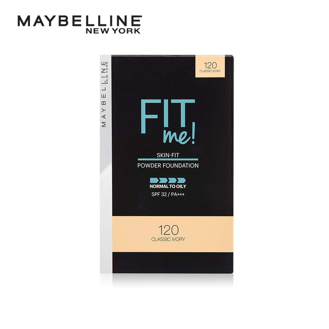 Maybelline New York Fit Me Two Way Pressed Cake For Dry Skin (Matte Powder Foundation Medium Coverage), 120 Classic Ivory, 9 G, Pack Of 1