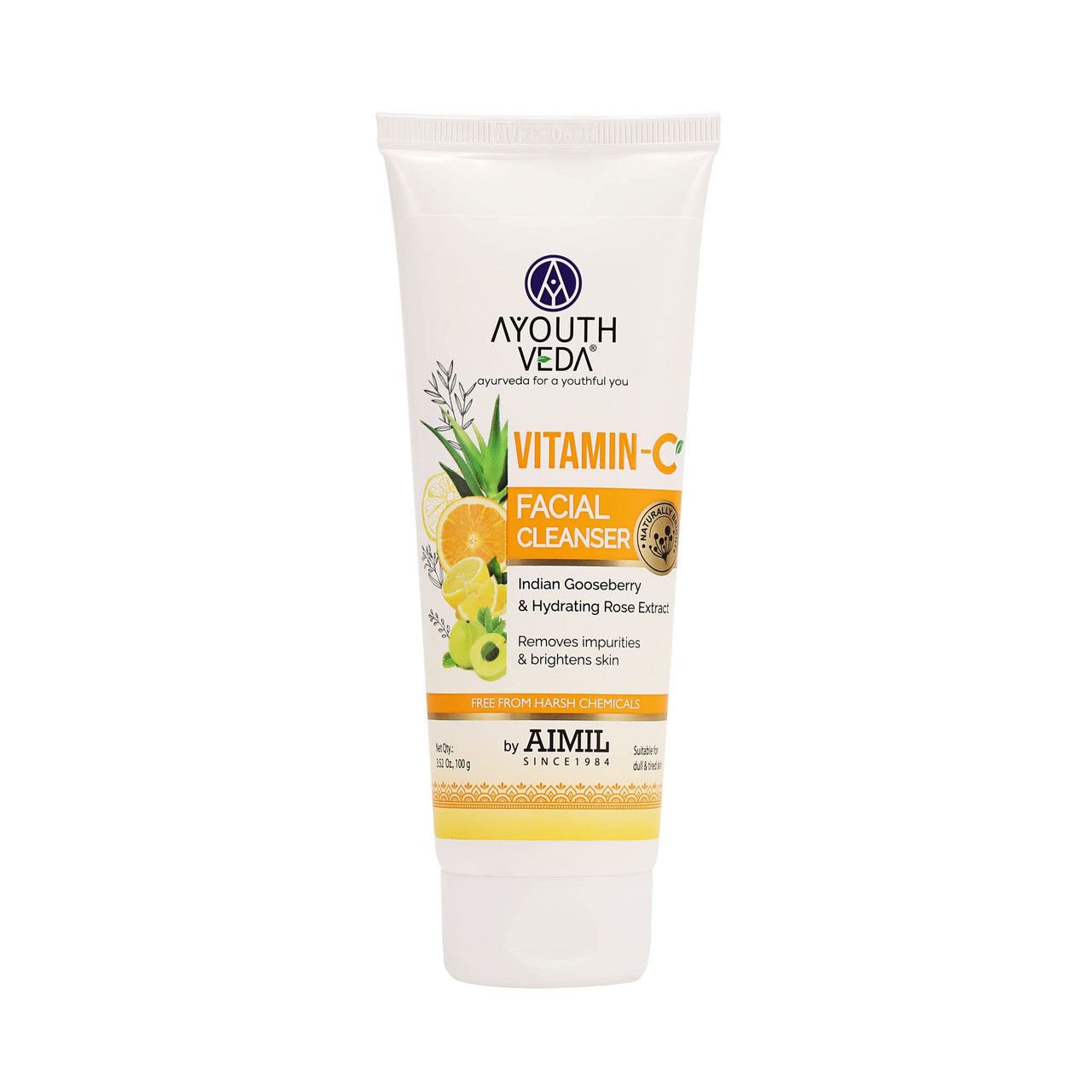 Ayouthveda Vitamin-C Facial Cleanser with Indian Gooseberry, Lemon, Orange & Hibiscus Extracts | Gently Exfoliates, Promotes Collagen & Brightens Skin | Suitable for All Skin Types | 100g