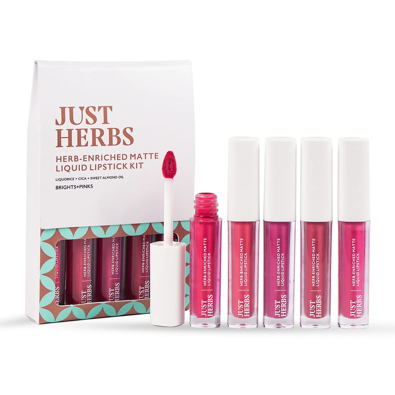 Just Herbs Ayurvedic Liquid Lipstick Pack of 2 with Long Lasting, Hydrating & Lightweight Lip Colours (Nudes & Browns + Brights & Pinks) (Cream)