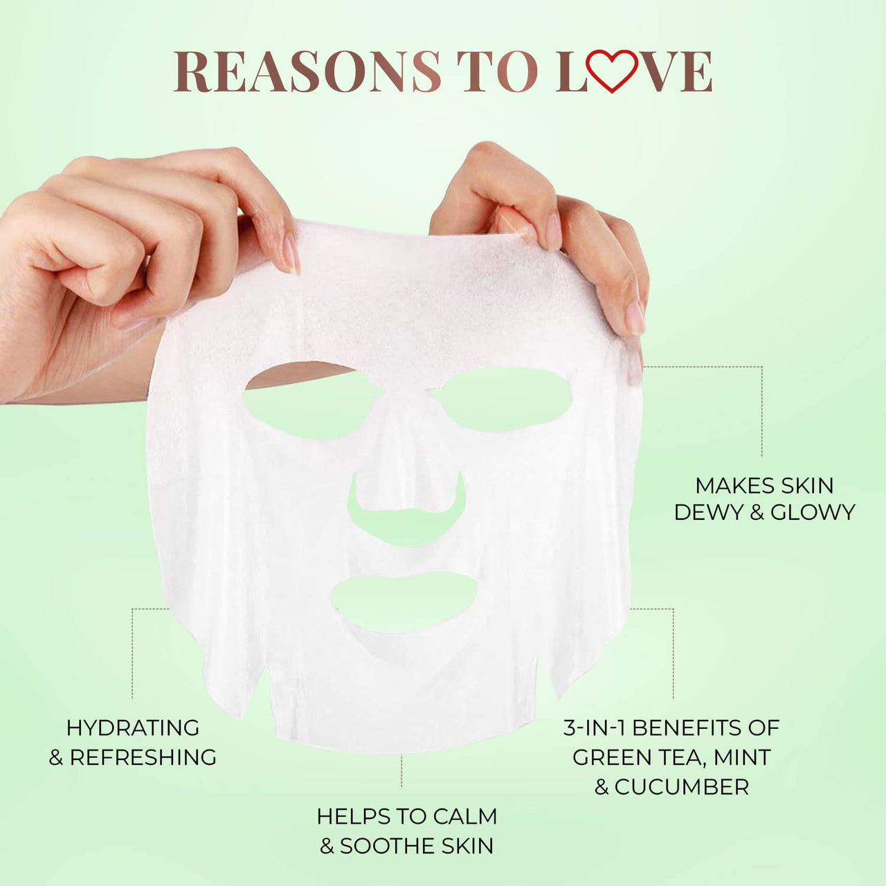 Just Herbs Sheet Mask Glowing Skin Serum Masks, 20g (Green Tea, Mint, Cucumber)