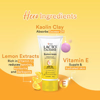Lacto Calamine Sunscreen SPF 50 | 100g | PA +++ Sunscreen For Oily Skin | UVA – UVB Sunscreen | Water Resistant & No White Cast | With Kaolin Clay, Vitamin E & Lemon Extracts | Paraben Free (100 g)