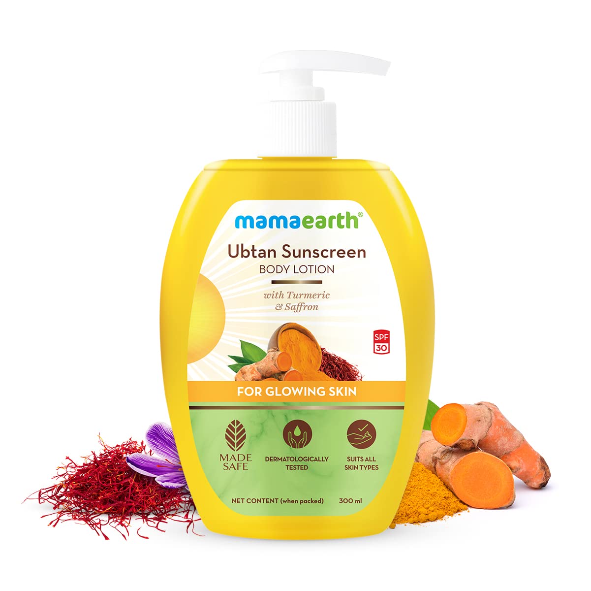 Mamaearth Ubtan Sunscreen For All Skin Types Body Lotion Spf 30 With Turmeric & Saffron For Glowing Skin ? 300 Ml (Pack Of 2)