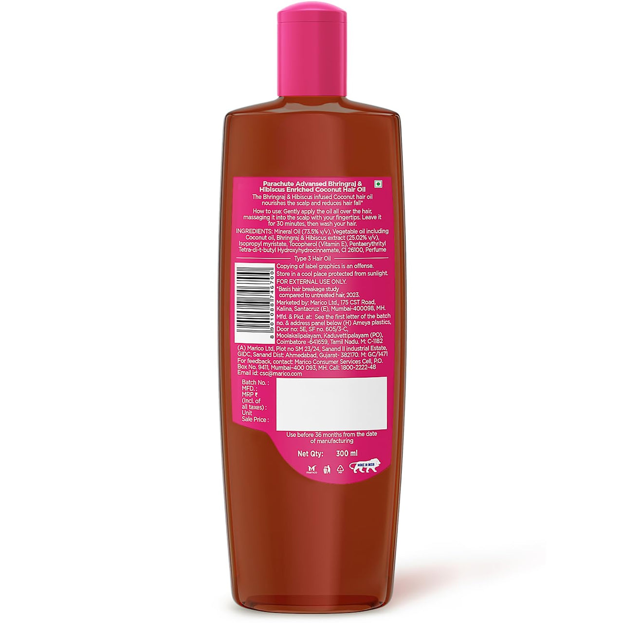 Parachute Advansed Bhringraj & Hibiscus enriched Coconut Hair Oil| Reduces Hair Fall| Helps Promotes Hair Growth|Up to 10x Less Hair Fall|For Healthy Scalp For Men & Women| Thicker & Stronger Hair| Suitable for All Hair Types |300ml