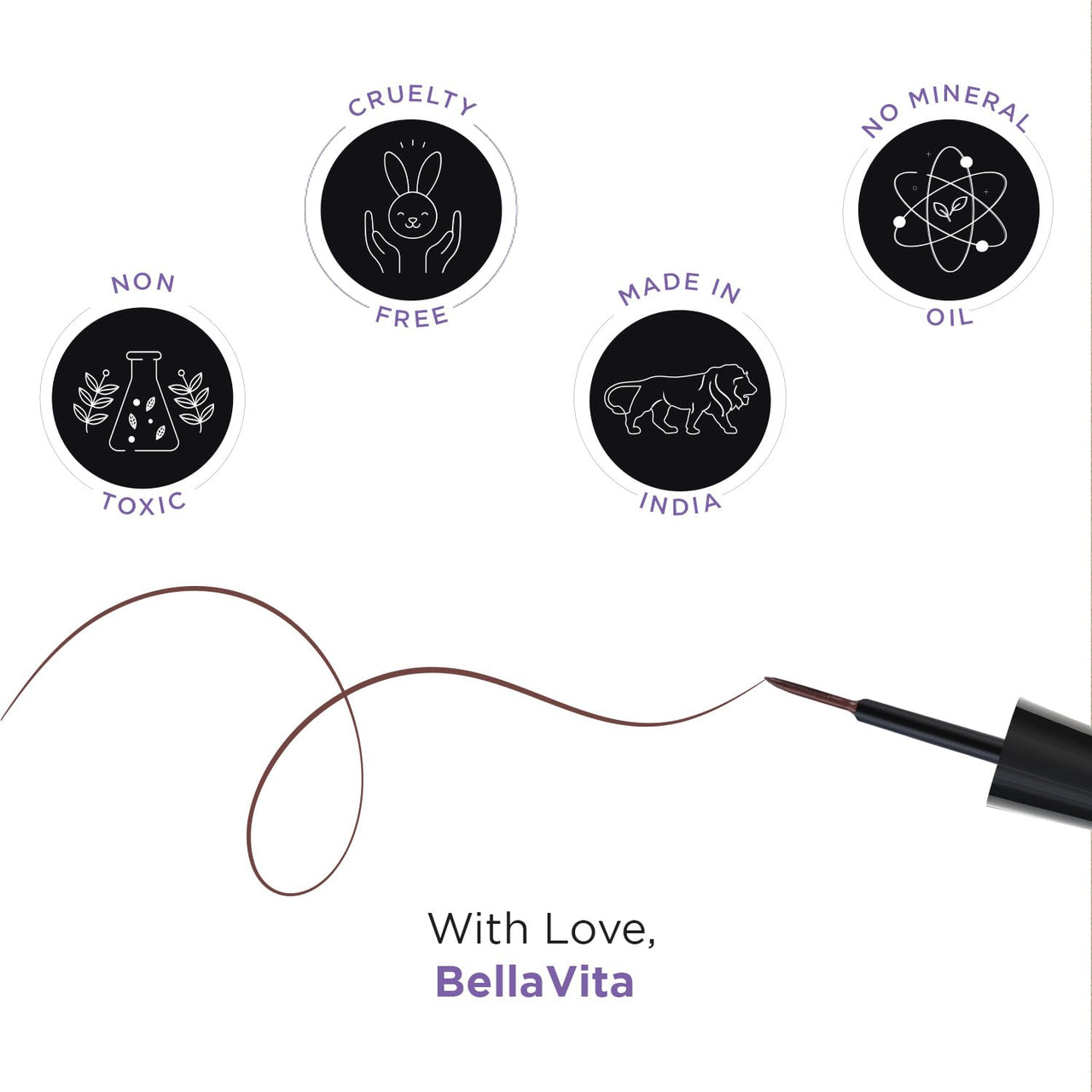 BELLAVITA Intense Drama Waterproof Eyeliner, Brown, Matte Finish, Smudge-Proof, Fast-Drying, Felt Tip Applicator, Enriched with Biotin, 3.5 ml