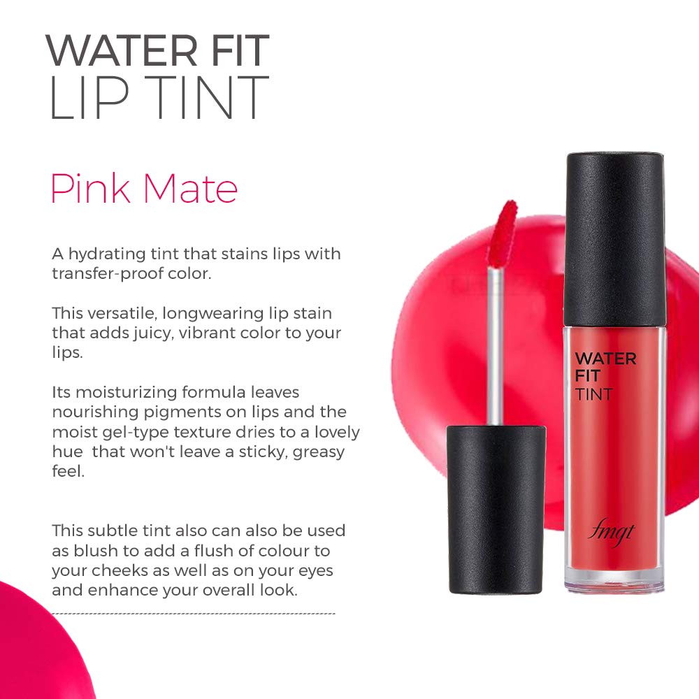 The Face Shop Waterproof and Long Lasting Water Fit Lip Tint, Lip Stain, Crème Finish, 5g - Pink Mate