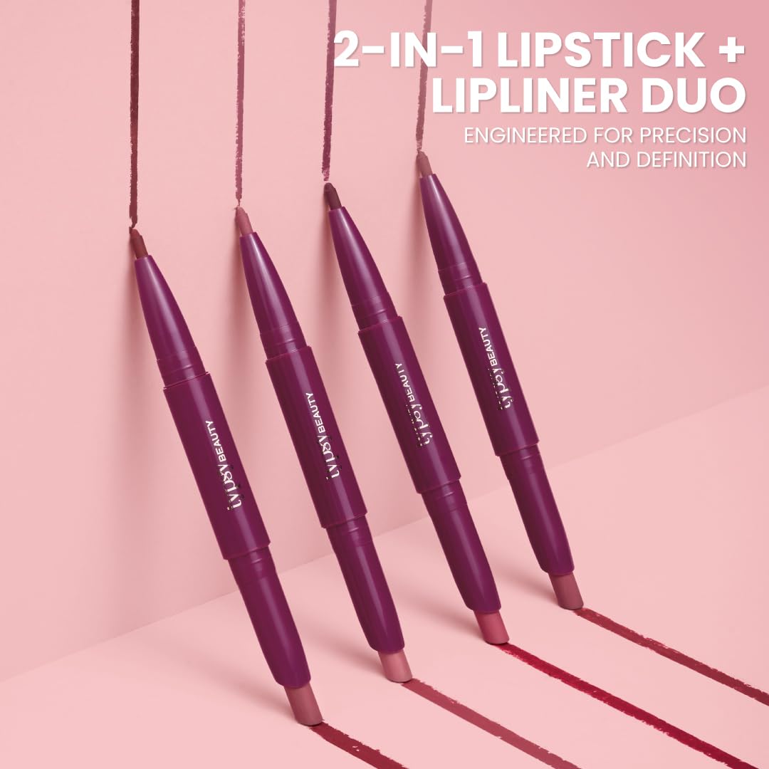 Typsy Beauty Twist & Pout 2-in-1 Lipstick & Lip Liner Infused with Jojoba Oil, Non-Drying Transfer-Proof Matte, 14-Hour Stay, Swipe Right 10, 0.8g + 0.2g