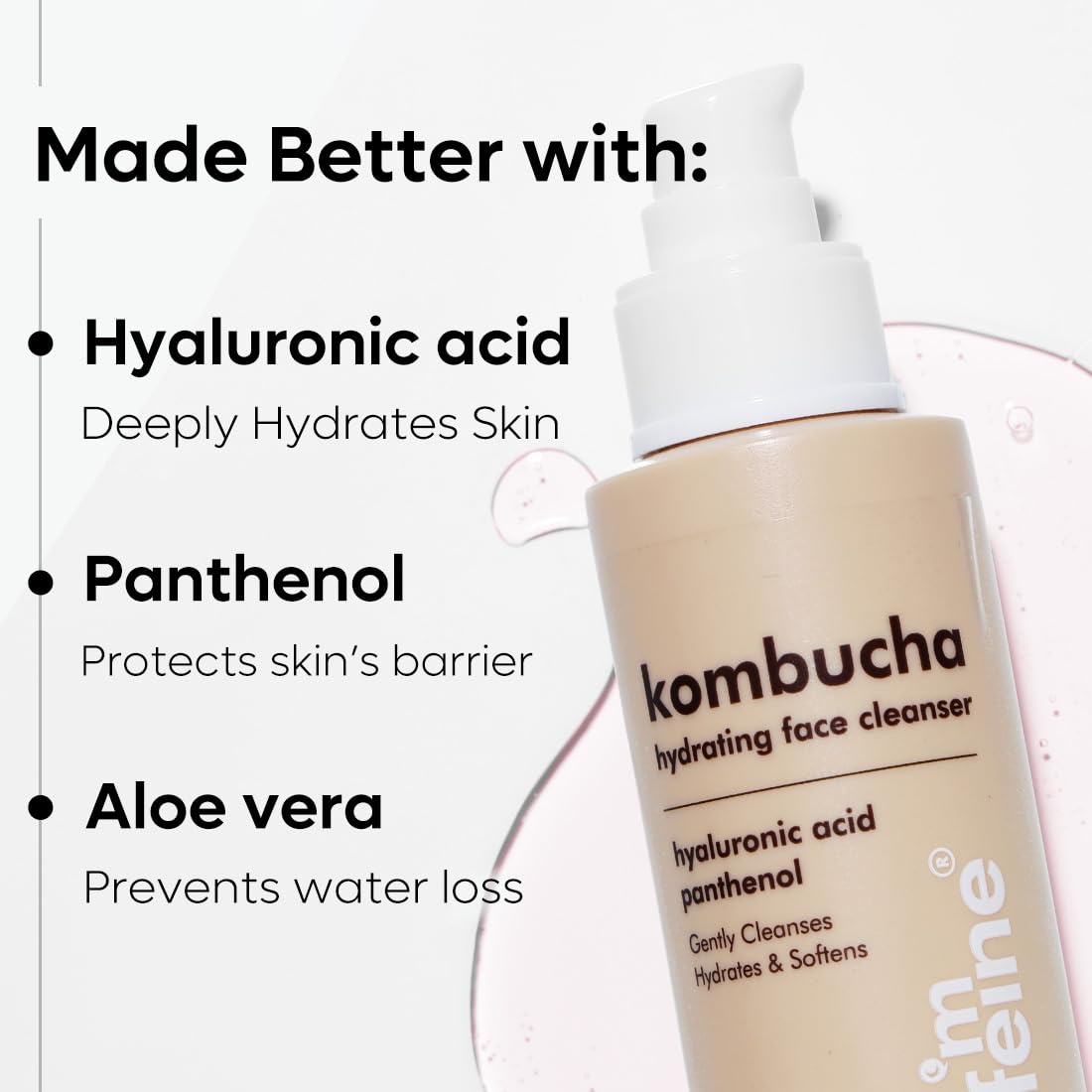mCaffeine Kombucha Hydrating Face Cleanser with Hyaluronic Acid | Gentle Cleanser for Intense Hydration & Soft Skin | Removes Oil & Dirt | Antioxidant-rich Face Wash for Women & Men | 100ml