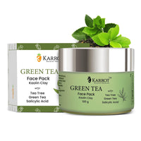 Karrot Natural Skincare Green Tea Face Pack for Acne and Dark Spots, Deeply Cleanses, Purifies, Controls Oil, Made with Tea Tree, Salicylic Acid, Neem Oil, For Women and Men, All Skin Types, 100gms
