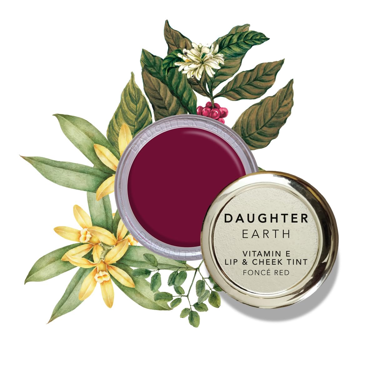 DAUGHTER EARTH Vegan Lip and Cheek Tint | Matte Natural Blush for Women | Lip Tint with Vitamin E | Nourishing Cheek Tint, 4.5g - Foncé Red (Maroon)