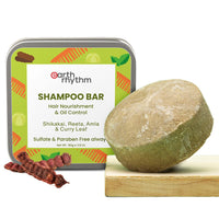 Earth Rhythm Shikakai Shampoo Bar for Hairfall | Contains Shikakai, Curry Leaf, Reeta & Amla Extracts | Men & Women | Sulphate & Paraben Free (Tin Packaging) - 80gm