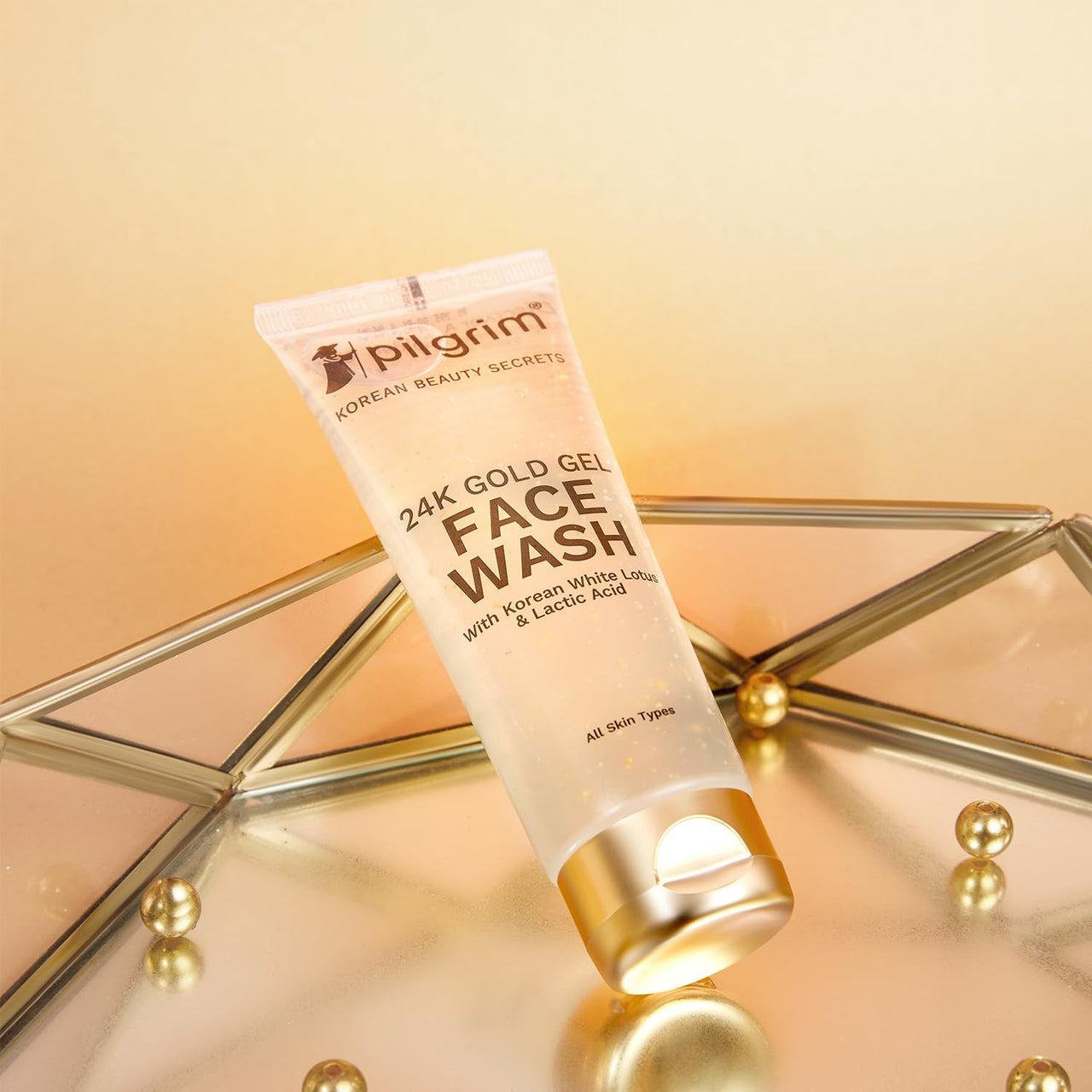 Pilgrim 24k Gold Gel Facewash with Korean White Lotus & Lactic Acid 80ml | Face wash for glowing skin | Reduce dark spot and improves skin texture | Removes dullness | For All Skin Types I For Women and Men