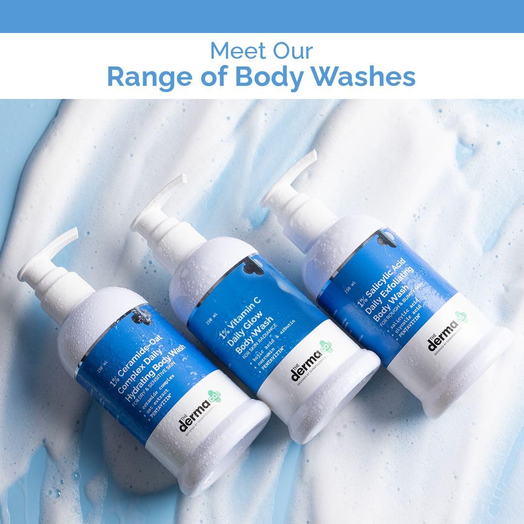 The Derma Co 1% Kojic Acid Daily Brightening Body Wash|With Alpha Arbutin|Reduces Dark Spots,Pigmentation & Blemishes|Up to 24 Hour Hydration|Cleanses & Brightens Skin|For All Skin Types|250 ml