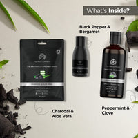 The Man Company Ultimate Charcoal Detan Kit With Elegant Gift Box | Charcoal Body Wash, Shampoo, Face Scrub, Face Wash, Soap, Sheet Mask*2, Cleansing Gel, | Gift Set For Him