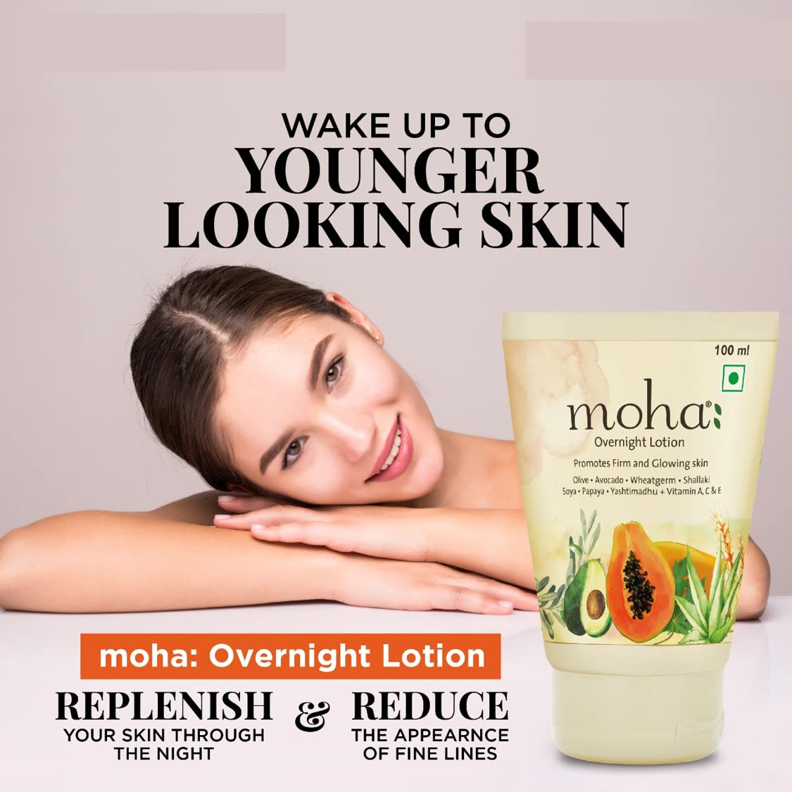moha: Overnight Lotion with Aloe Vera, Papaya, Avocado night body lotion for Glowing Skin Unisex Suitable For all Skin Type - 100ml (Pack of 1)