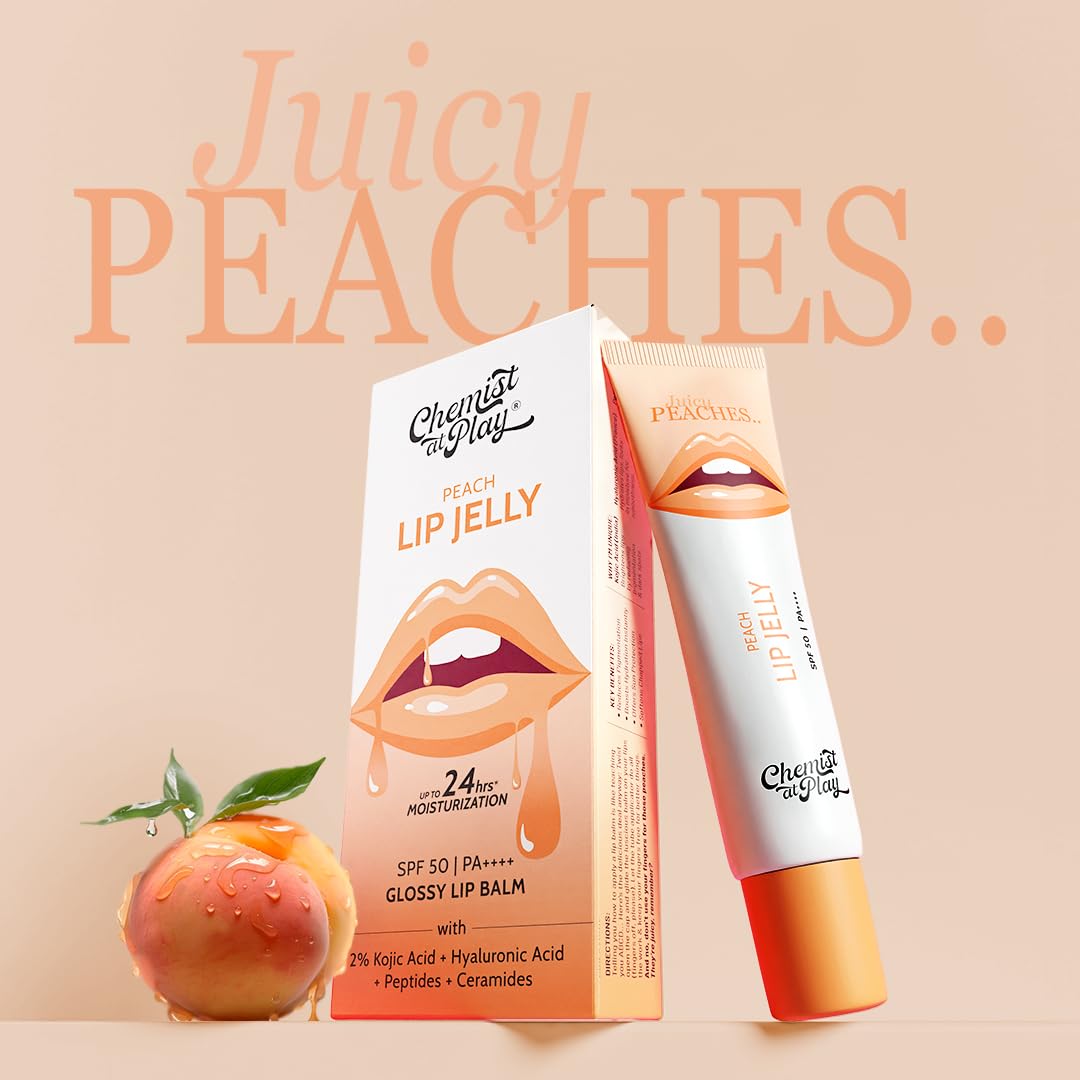 Chemist At Play Peach Tinted Lip Balm for Dark, Dry, Chapped and Pigmented Lips| Gives 24 hours moisturization| SPF 50 PA++++| Has 2% Kojic Acid, Hyaluronic Acid, ceramides & Peptides| 10gms