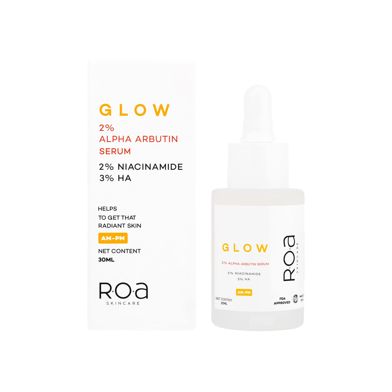 R.O.A Skincare GLOW face serum for Dark spots and open pores reduction with 2% Alpha Arbutin 2% Niacinamide and 3% Hyaluronic acid | Advanced Dark spot correcting glow serum for Men and women (30ml)