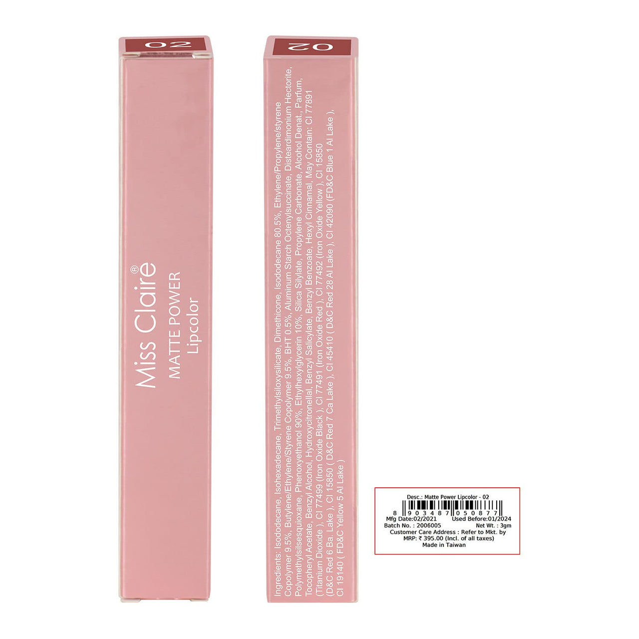 Miss Claire Matte Power Lip color Liquid Listick 3g, (02)
