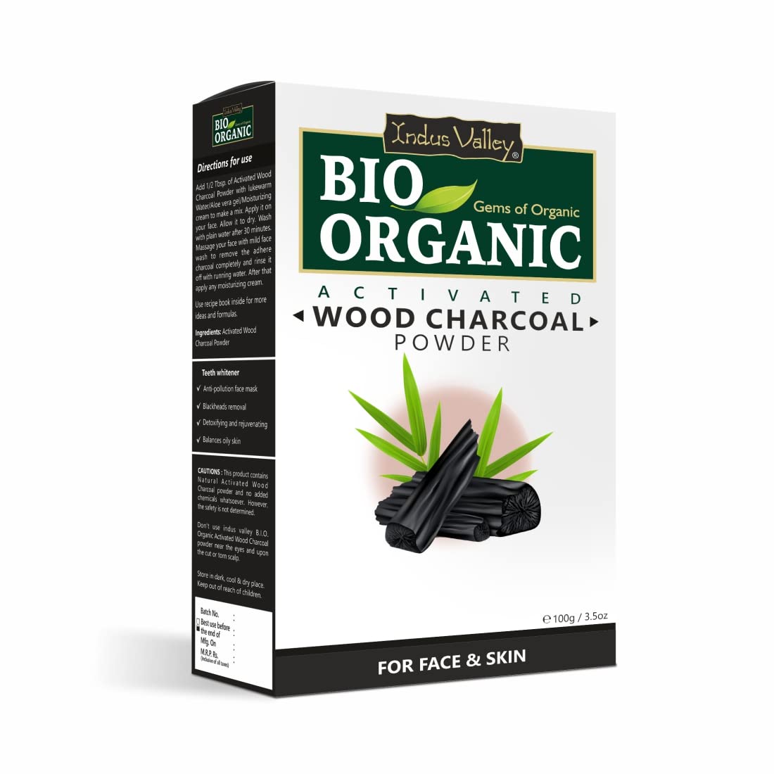 INDUS VALLEY Organic Activated Charcoal Powder & Sandalwood Face Mask (200g+ 100g=300g)