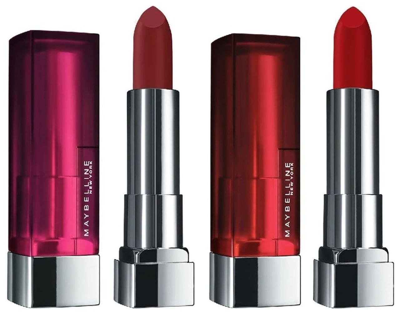 Maybelline New York Color Sensational Creamy Matte Lipstick, 696 Burgundy Blush, 3.9g and Maybelline New York Color Sensational Creamy Matte Lipstick, 634 Bold Crimson, 3.9g