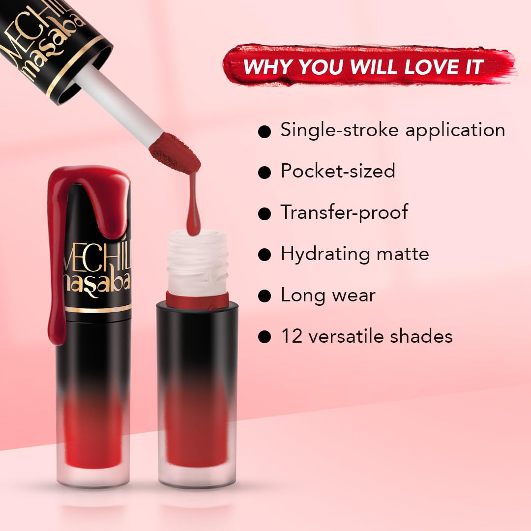 LoveChild Masaba Pocket Liquid Lipstick, Pack of 3 Transfer-Proof, Hydrating Matte Shades with Free Pouch, Hyaluronic Acid, Jojoba Oil & Vitamin E for Long-Lasting, Nourished Lips, Combo 5, 5.4ml