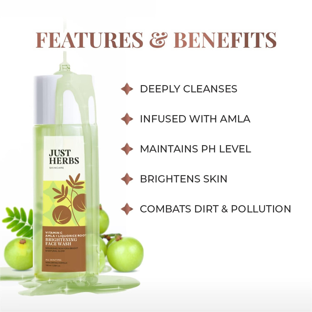 Just Herbs 8 In 1 Root Nourishing Amla Neem Hair Fall Control Shampoo 200 Ml & Just Herbs Skin-Rejuvenating Ayurvedic Face Wash Cleanser- 100 ML