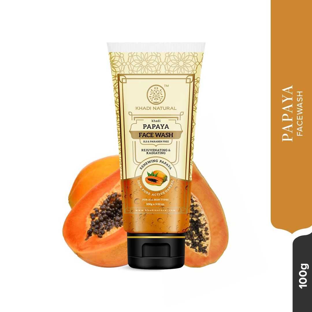 Khadi Natural Papaya Face Wash for Glowing & Healthy Skin | Herbal Face Wash | Face Wash for Reducing Dark Spots & Blemishes | SLS & Paraben Free | All Skin Types | 100 ml