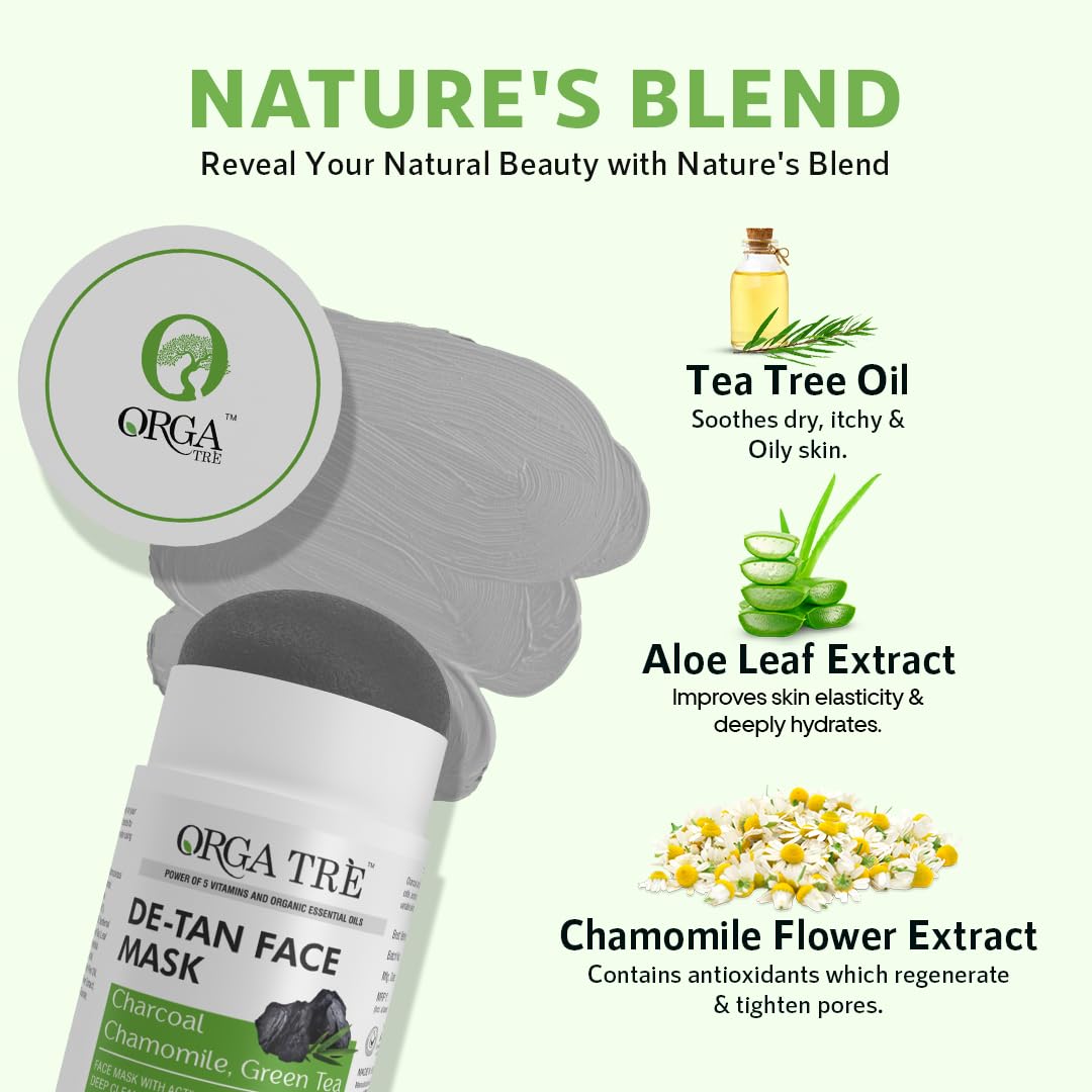 Orgatre Detan Face Mask Stick For Men & Women| Facemask With Green Tea Chamomile For Tan |, 1 Count