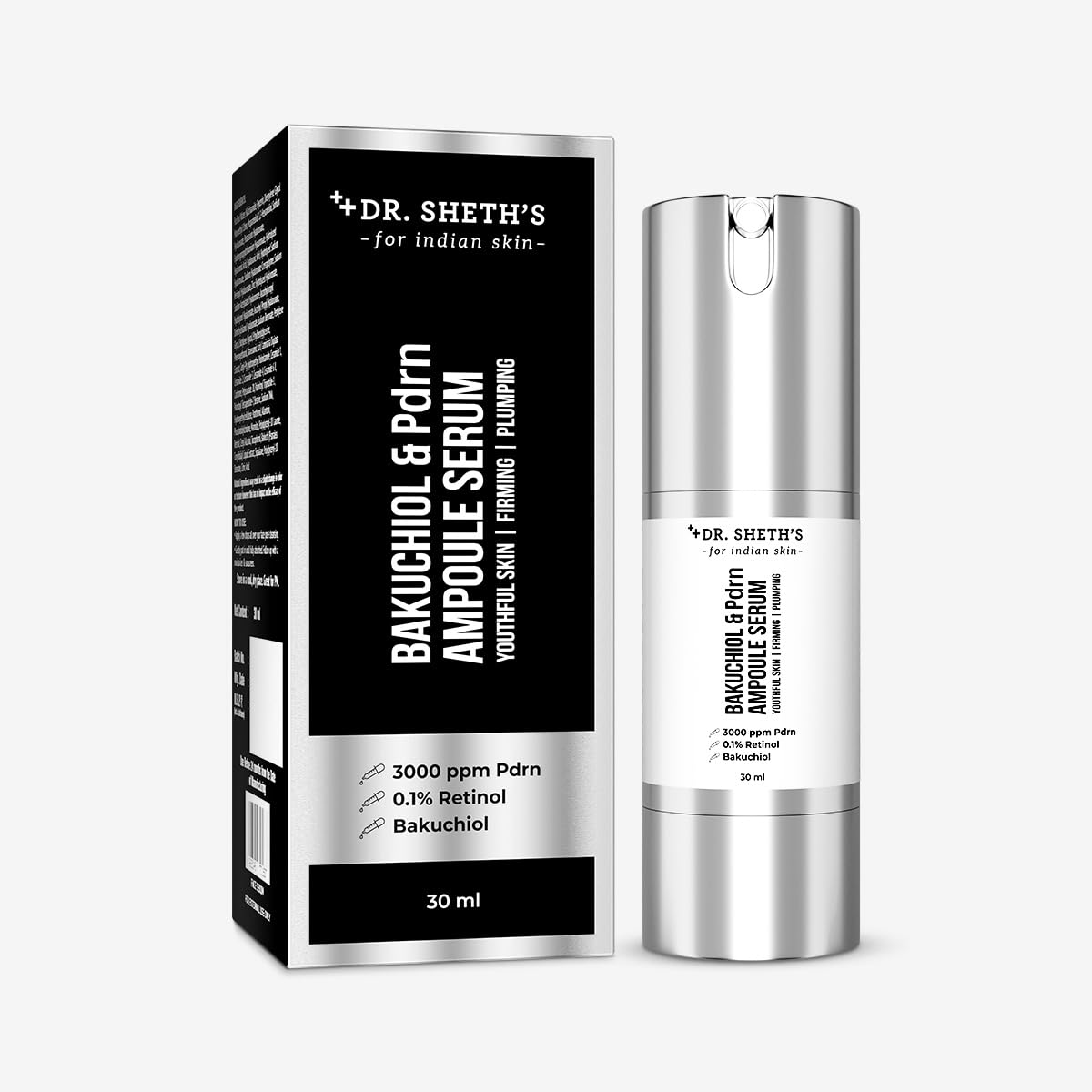 Dr. Sheth's Bakuchiol & Pdrn Ampoule Serum | 3000 PPM PDRN, 0.1% Retinol | Firms & Plumps Skin | Reduces Fine Lines & Wrinkles | Improves Skin Texture | Non-Irritating | For Men & Women | All Skin Type | 30 ml