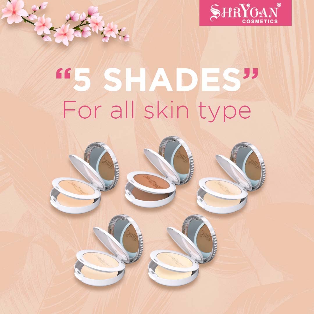 Shryoan 2 in 1 Oil Control Compact Powder| Hides Imperfections, Blends Effectively, Matte Finish With Soft & Silky texture and Pressed Powder for All Skin Types (23g) Shade 01