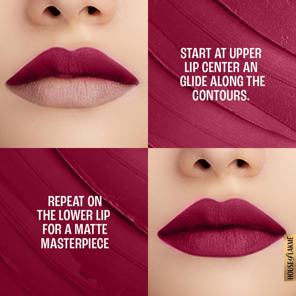 Lakmé 9 To 5 Primer + Matte Lipstick, Matte Finish, Lightweight Lipstick, Lasts For 16Hrs, Nourishes Lips & Great For Daily Use, Red Velvet, 3.6G