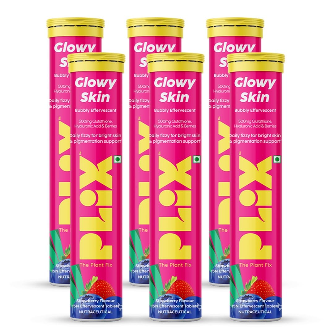 PLIX - THE PLANT FIX Glutathione Tablets With Vitamin C For Clear And Youthful Skin (Pack Of 6, Strawberry) | 90 Collagen Supplements |500mg L-Glutathione, Vitamin E And Hyaluronic Acid