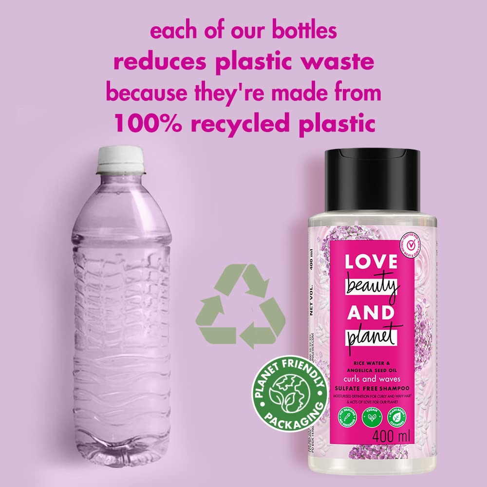 Love Beauty And Planet Rice Water & Angelica Seed Oil Silicone-Free Curl & Waves Shampoo|| No Parabens|| No Sulfates|| Angelica Essential Oil|| 400ml
