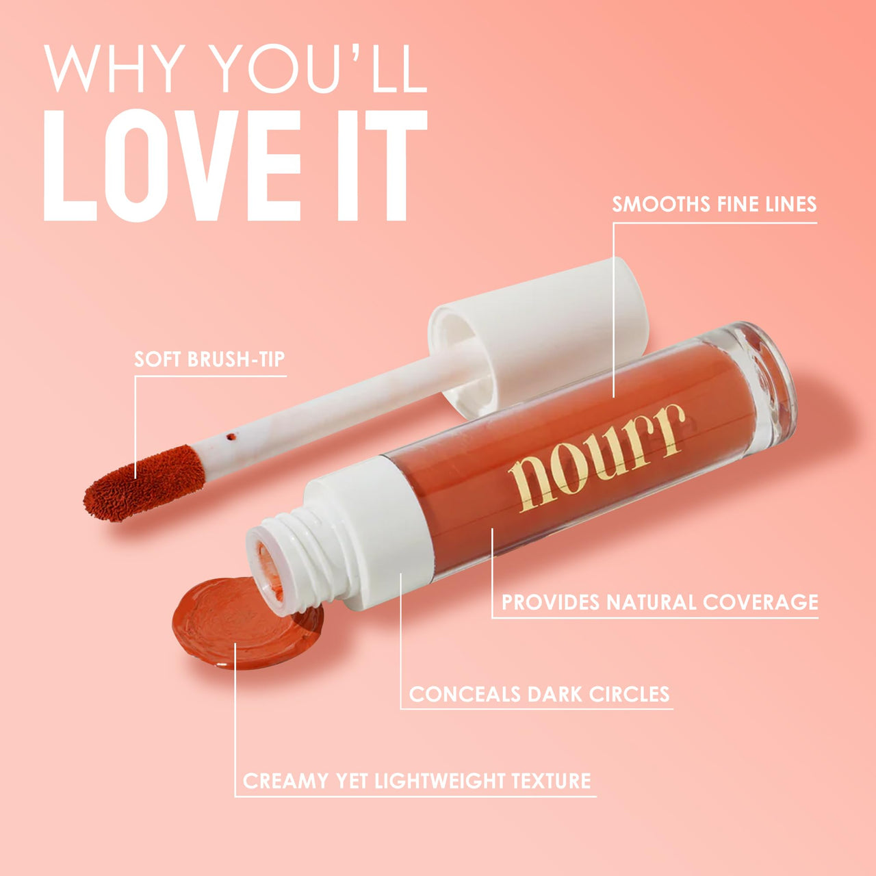 Nourr Orange Corrector | Crease-Resistant, Lightweight & Long-Wearing Concealer | Neutralizes Dark Spots for Medium/Deep Skin | Natural-Looking Full Coverage