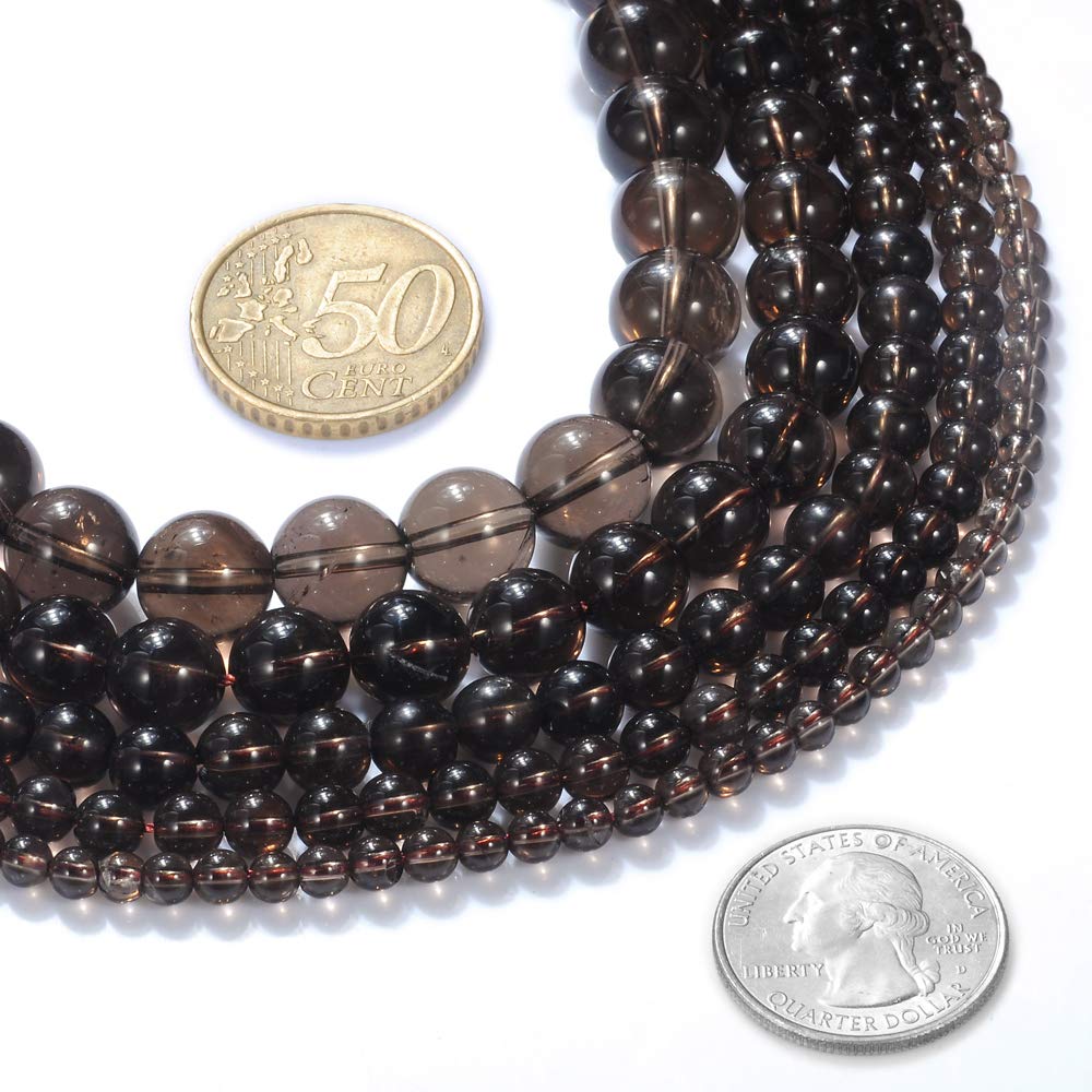 Natural Stone Beads 6mm Smokey Quartz Gemstone Round Loose Beads Crystal Energy Stone Healing Power for Jewelry Making DIY,1 Strand 15"