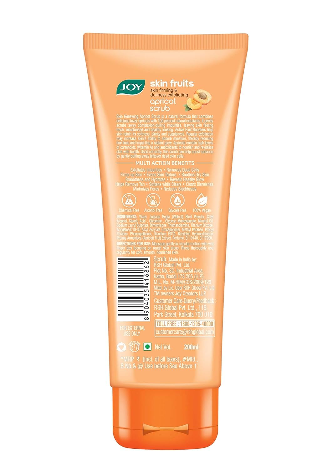 Joy Apricot & Walnut Face & Body Scrub for Blackheads Removal (200gm) | Exfoliating Scrub For All Skin Types | Removes Tan & Dead Skin | 100% Vegan & Gentle on Skin