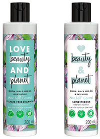 Love Beauty & Planet Onion oil, Blackseed oil & Patchouli Hairfall Control Shampoo & Conditioner, No Parabens, No dyes, Patchouli Essential Oil, 200 ml