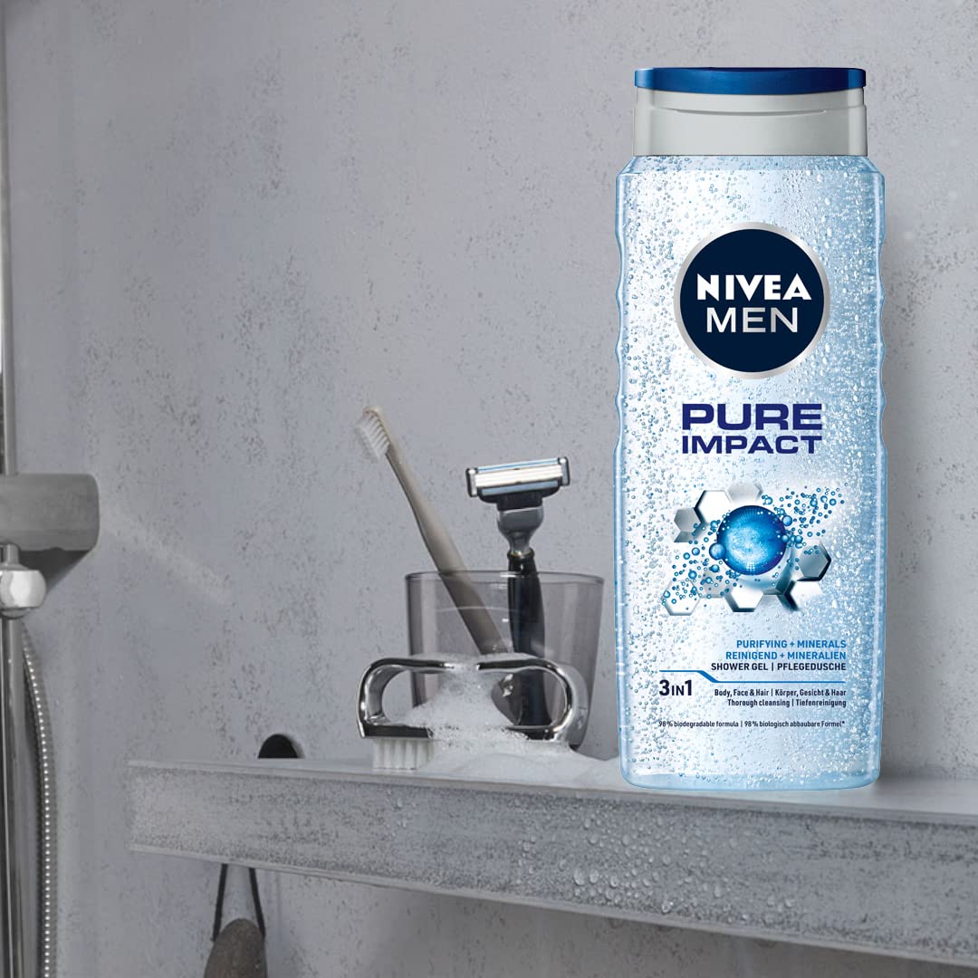 NIVEA MEN Shaving, Sensitive Shaving Foam, 250ml & NIVEA Men Body Wash, Pure Impact with Purifying Micro Particles, Shower Gel for Body, Face & Hair, 500 ml