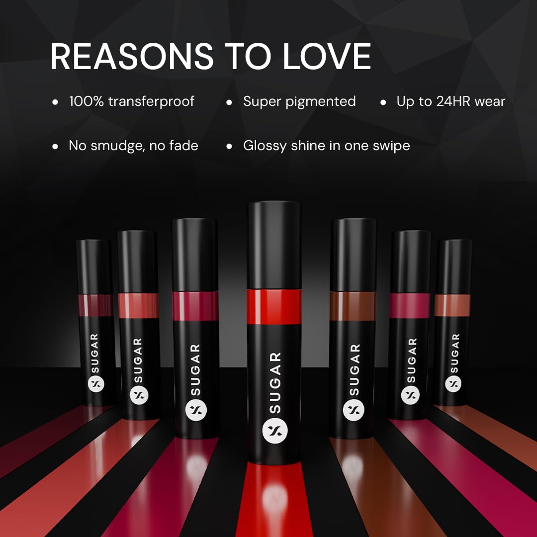 SUGAR Cosmetics Partner In Shine Transferproof Glossy Lipstick | Lasts upto 24hrs | Transferproof & Smudgeproof - 3ml - 10 Tangerine Tuscan