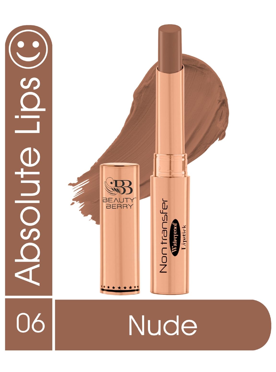Beauty Berry Non Transfer Waterproof Lipstick, Long Lasting Smudge Proof Highly Pigmented Shades, (NUDE-06, 1)