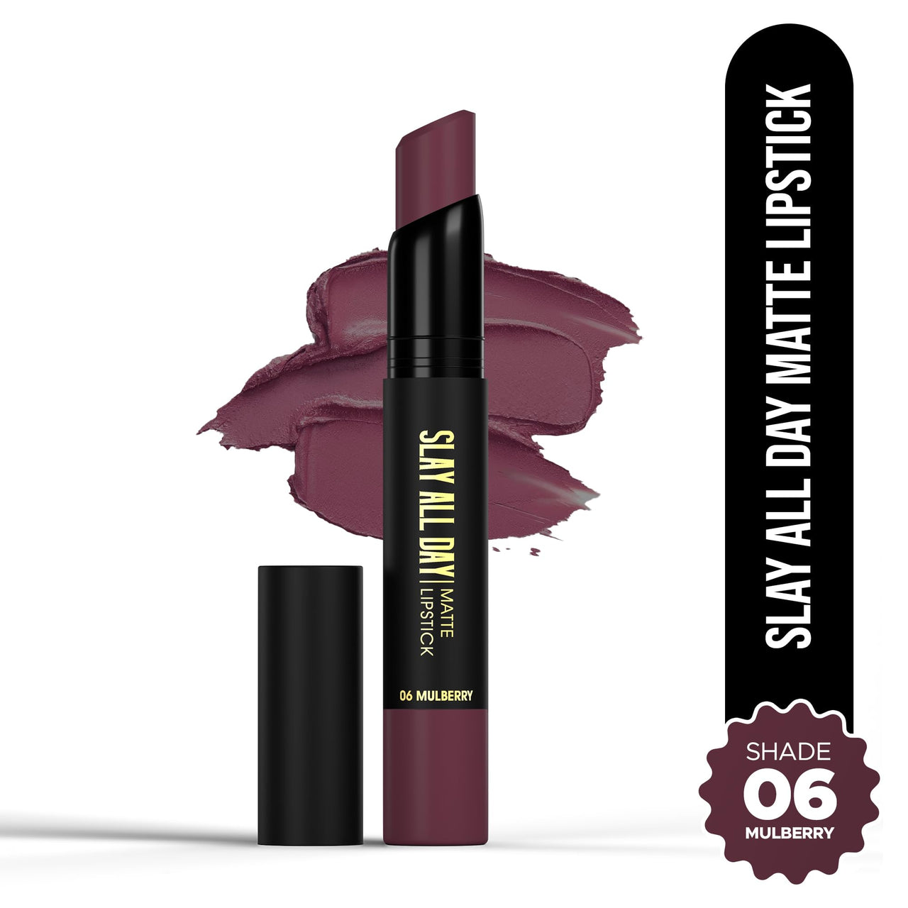 Hilary Rhoda Slay All Day Matte Lipstick | Transfer-proof & Smudge-proof | Long-Lasting & Premium Creamy Lipstick | Waterproof & Vibrant Colour lipstick | 2.6g (Mulberry - Shade 06)