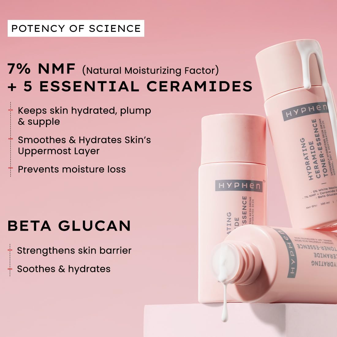Hyphen 7% Ceramides-NMF Milky Face Toner Essence | 5% Glass Skin Blend of Rice Water, Oatmeal & Snow Mushroom Extracts |Hydrates & Nourishes| Alcohol Free Toner| For All Skin Types - 100ml