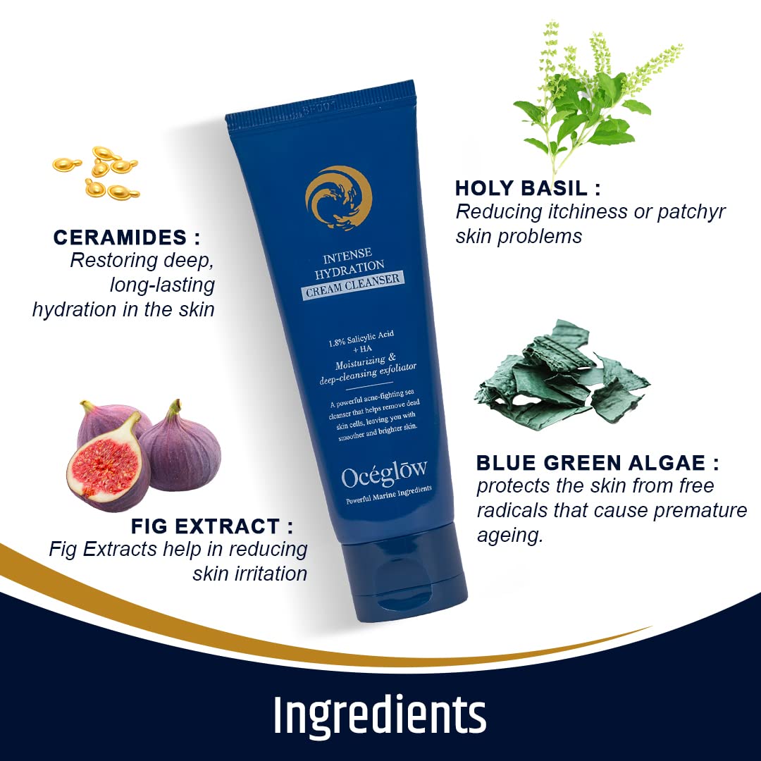 OCEGLOW-Powerful Marine Extracts Anti Aging Water Face Cream & Intense Hydration Face Wash | Face Wash For Acne Prone Skin & Cream For Wrinkles & Fine Lines | Daily Skin Care Regime