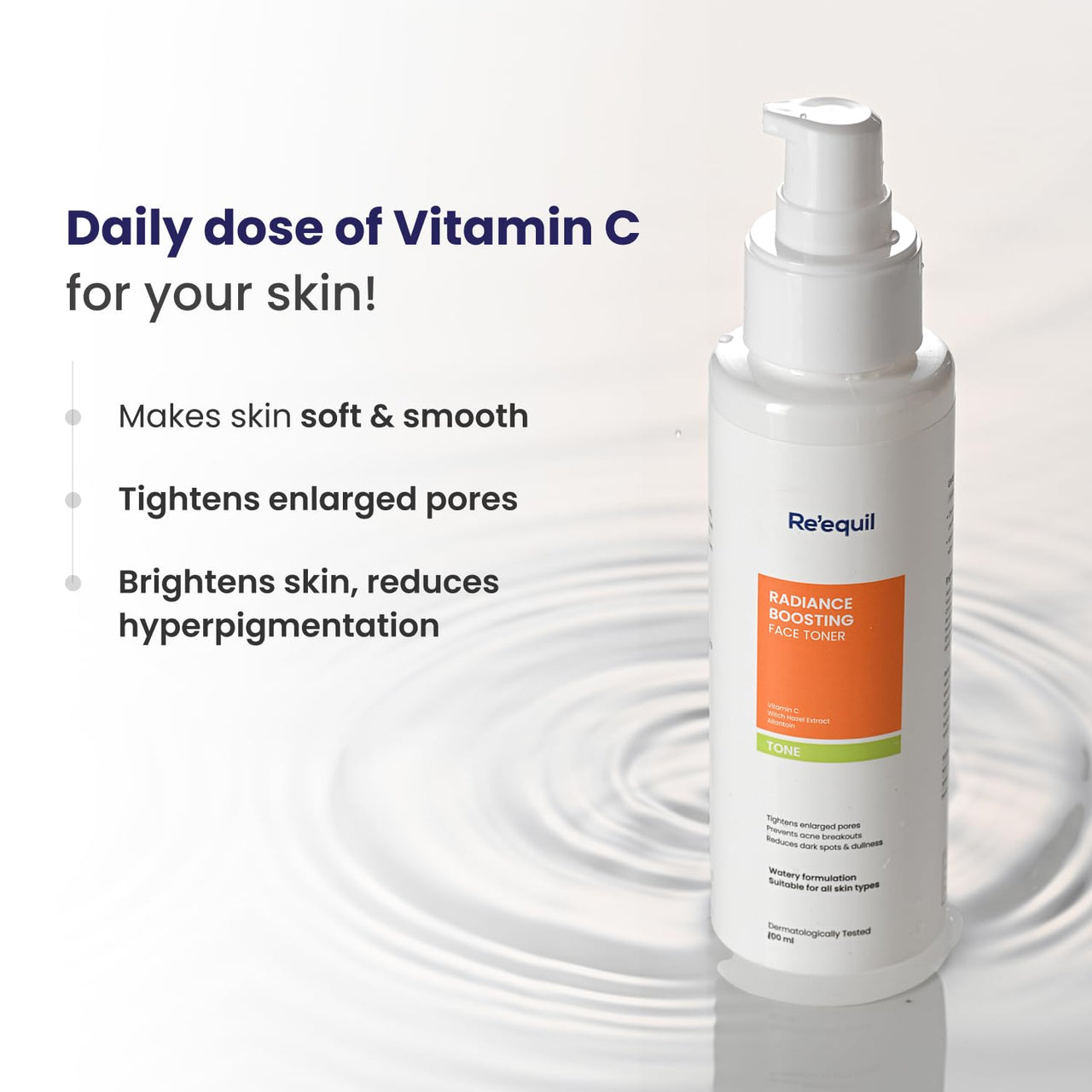 RE' EQUIL Vitamin C Face Liquid Toner for Hyperpigmentation Removal and Even Skin Tone with Hyaluronic Acid - 100ml