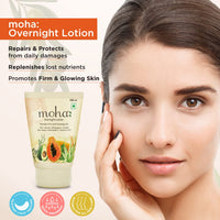 moha: Overnight Lotion with Aloe Vera, Papaya, Avocado night body lotion for Glowing Skin Unisex Suitable For all Skin Type - 100ml (Pack of 1)